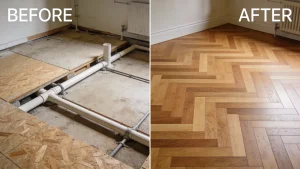 Engineering flooring before and after in London House