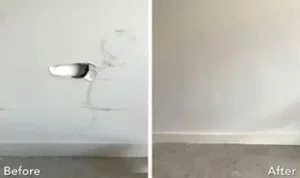 Before and after wall hole repair in London